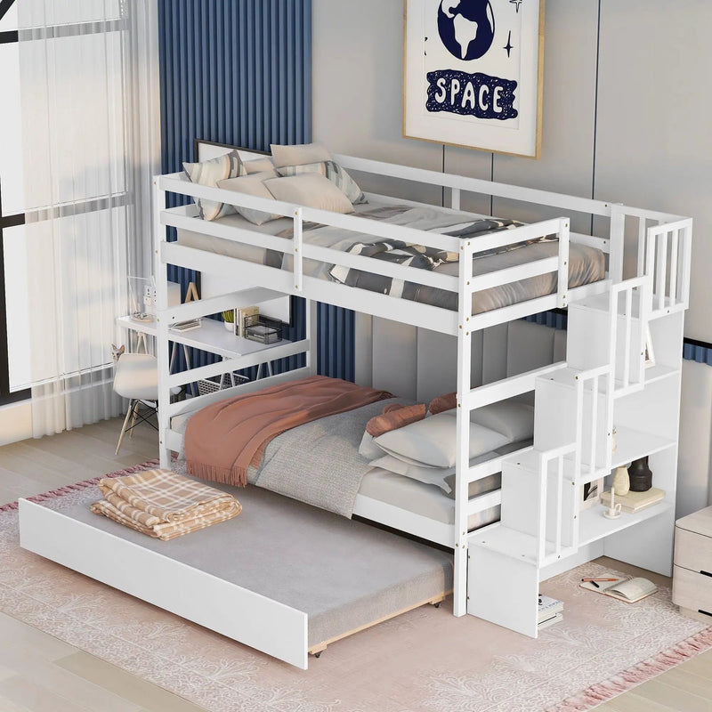 Twin Over Twin Bunk Beds With Twin Trundle And Stairway Storage Function by HouseOfZazla