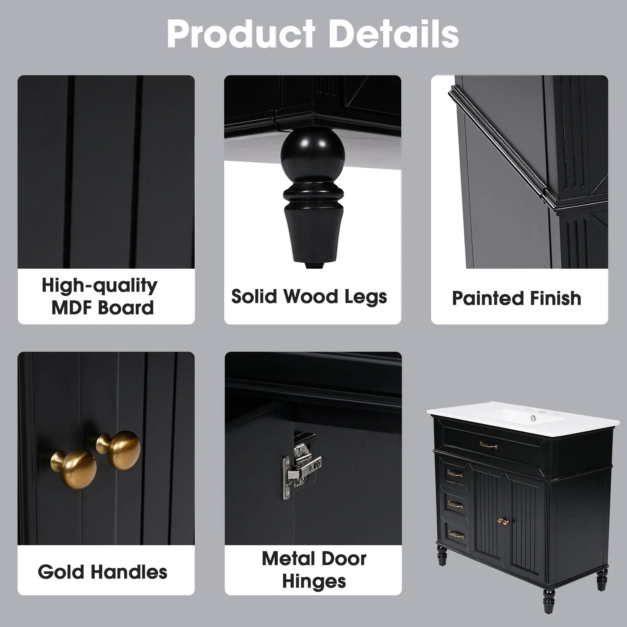 Bathroom Vanity With Sink, 2 Doors 2 Drawers, Freestanding Design by HouseOfZazla