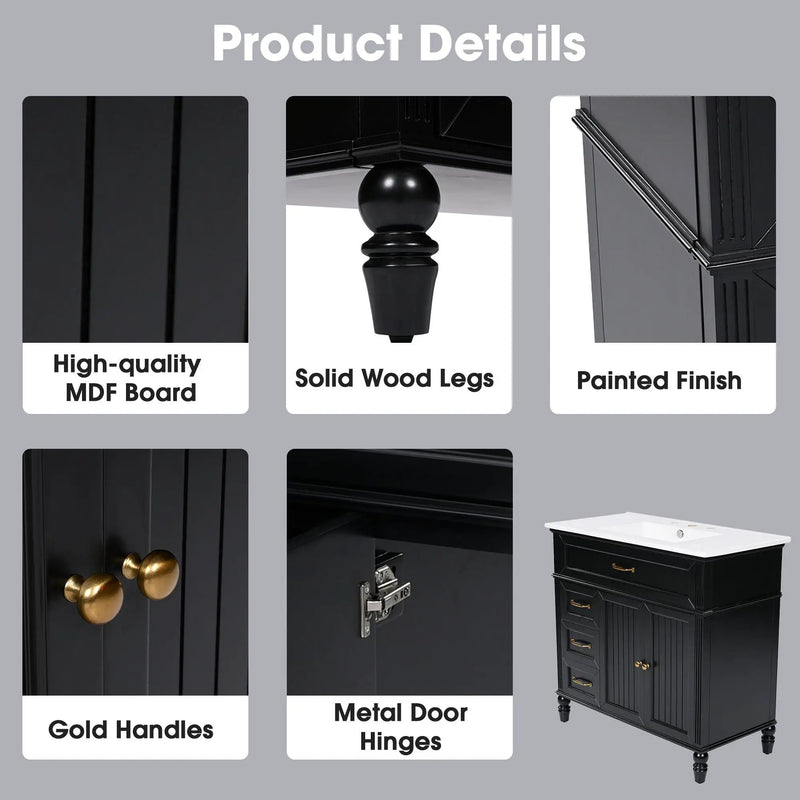 Bathroom Vanity With Sink, 2 Doors 2 Drawers, Freestanding Design by HouseOfZazla