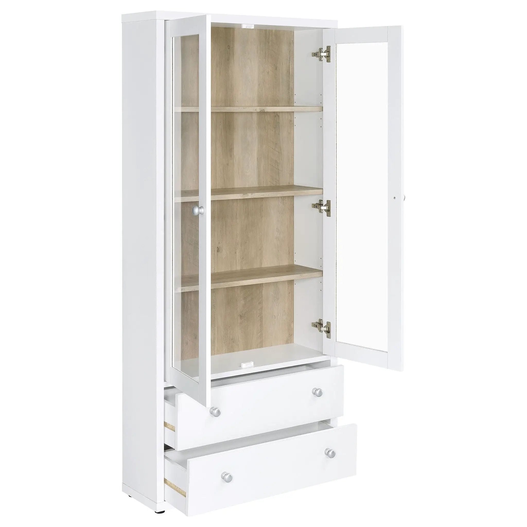Hawthorne 4-shelf Glass Door Tall Cabinet with Drawers White by Unique Piece Furniture