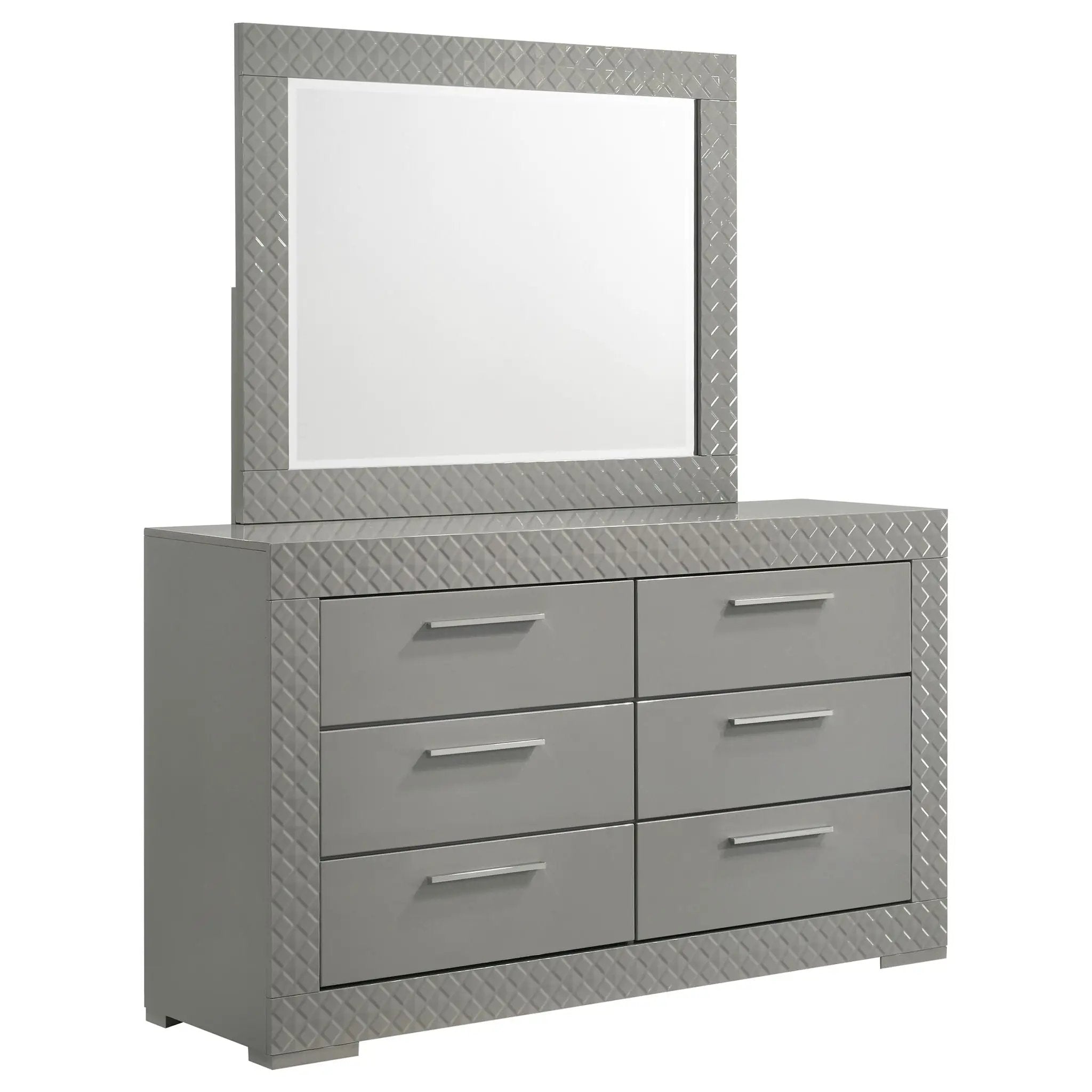 Ives 6-drawer Dresser and Mirror Grey High Gloss by Unique Piece Furniture