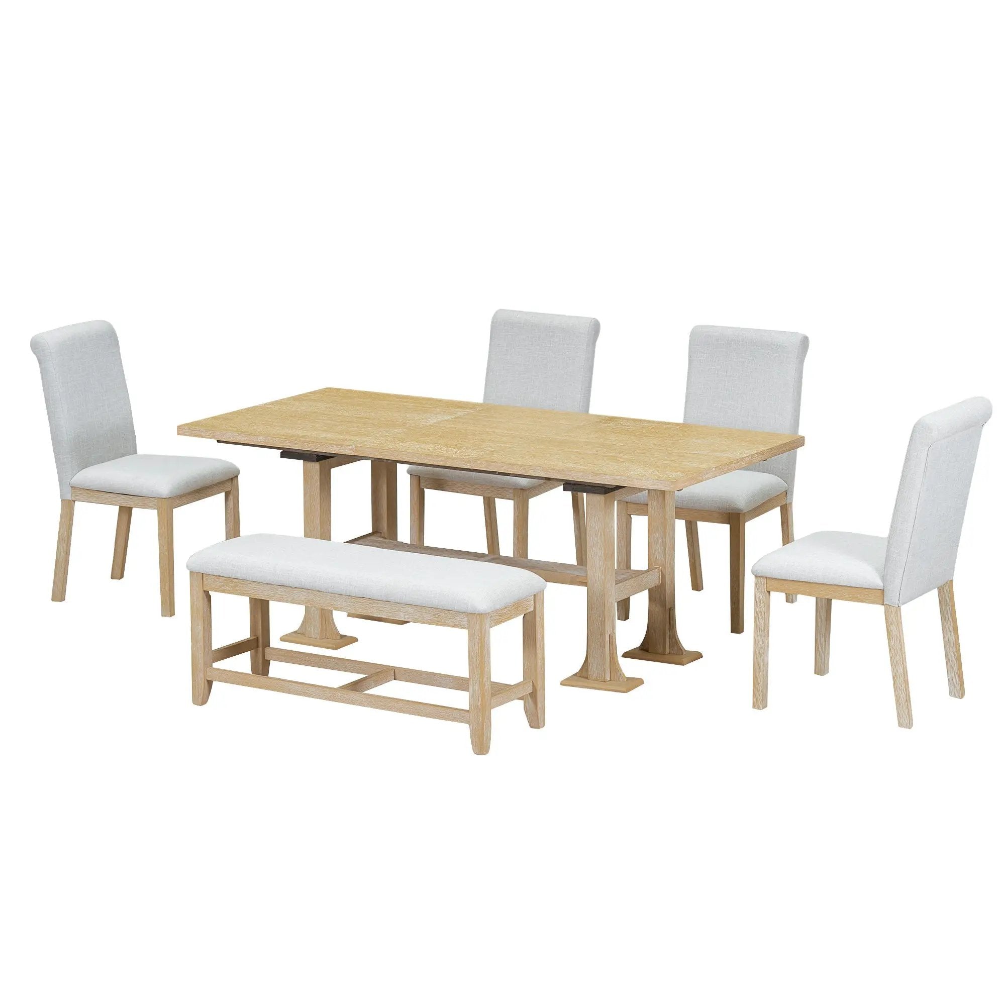 Artisanal 6-Piece Extendable Solid Wood Dining Set with Bench Seating by HouseOfZazla