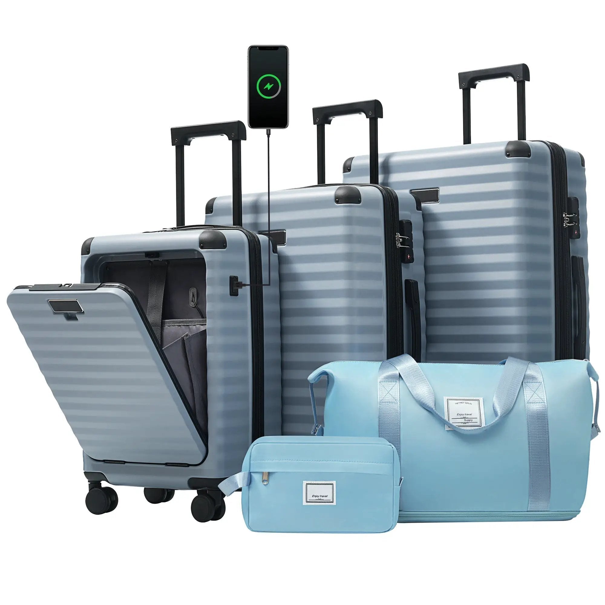 Deluxe 5-Piece Hard-Side Luggage Set with USB and TSA Locks by HouseOfZazla