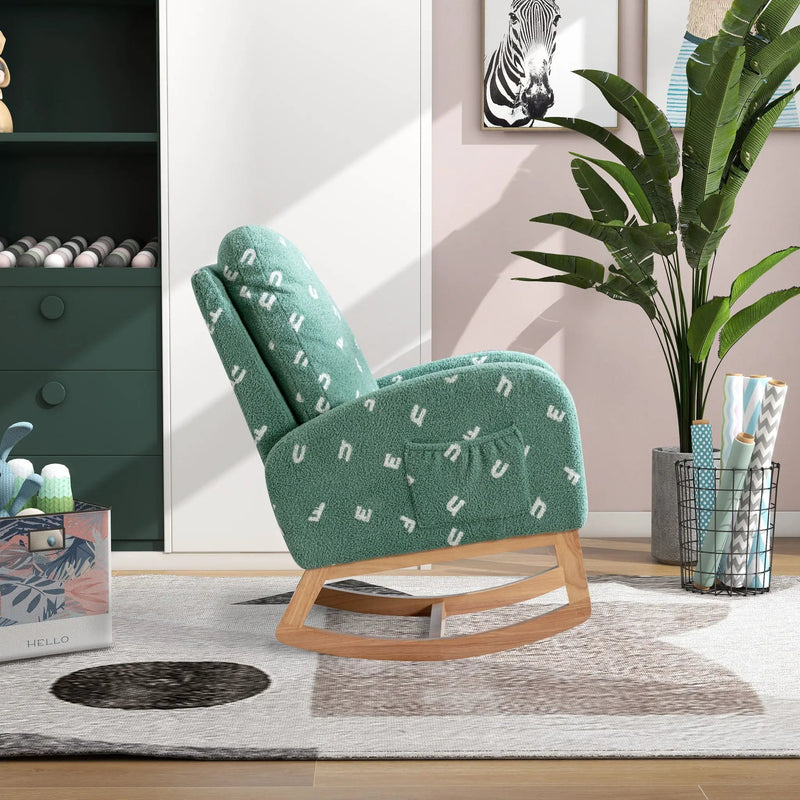 Modern Accent Rocker Armchair With Side Pocket, Upholstered High Back by HouseOfZazla