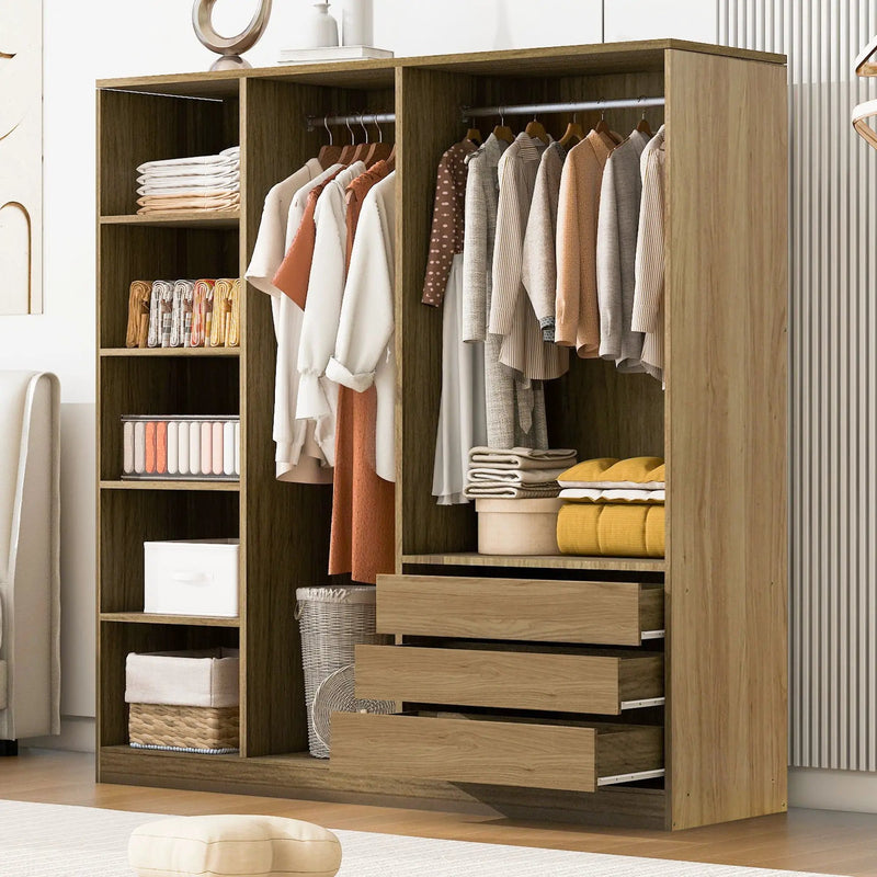 Doorless Storage Wardrobe For Dedroom With Shelves And 3 Drawers by Unique Piece Furniture