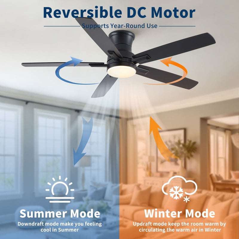 Mordern Flush Mount Ceiling Fan With Light And Remote Control by HouseOfZazla