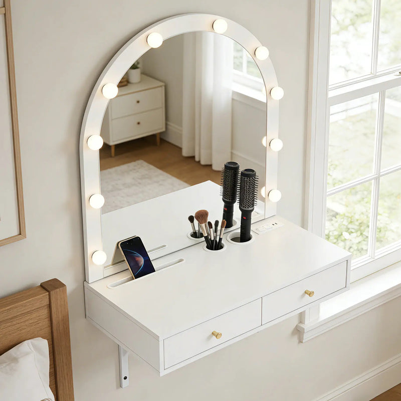 Floating Makeup Vanity Desk with Mirror & 3-Color Lights by HouseOfZazla