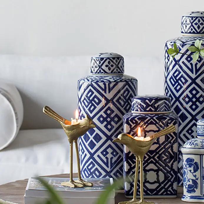Valora Blue and White Cylinder Jar by HouseOfZazla