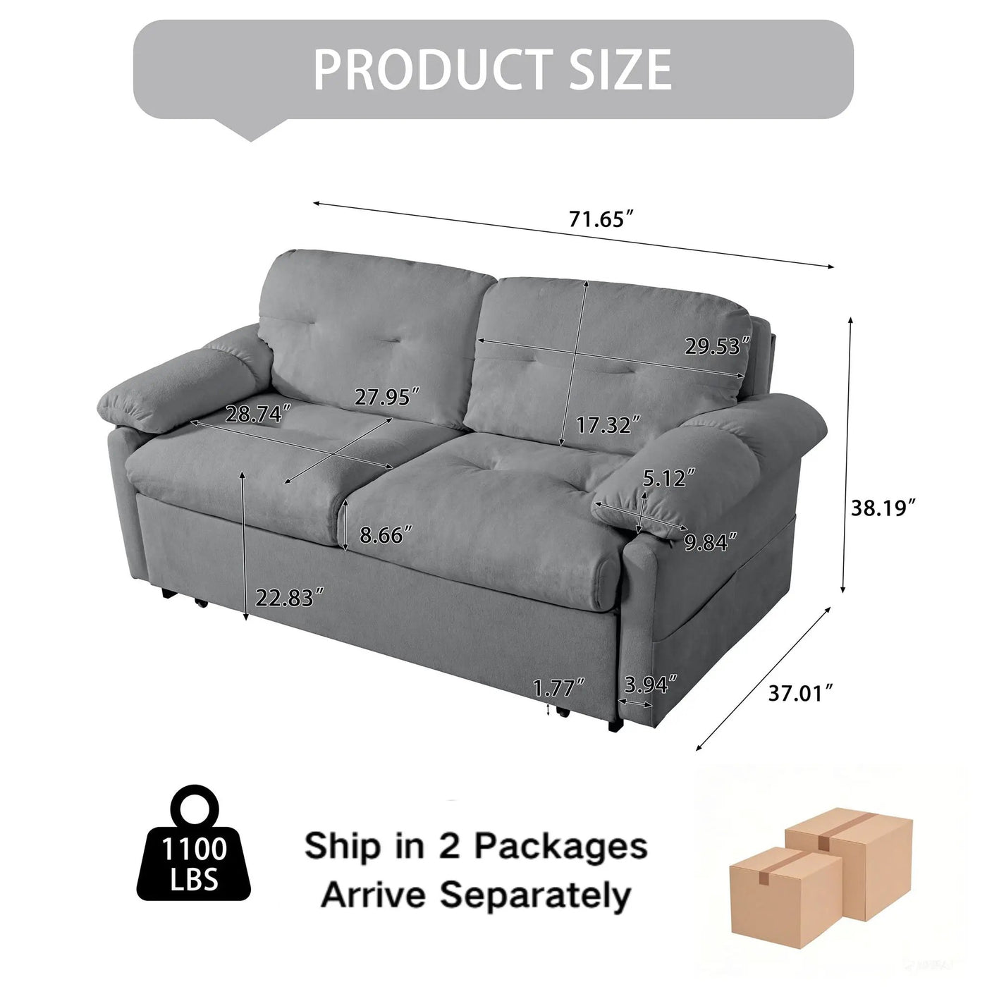 Convertible Pull Out Sofa Bed Queen Size, 3 In 1 With Side Storage by HouseOfZazla