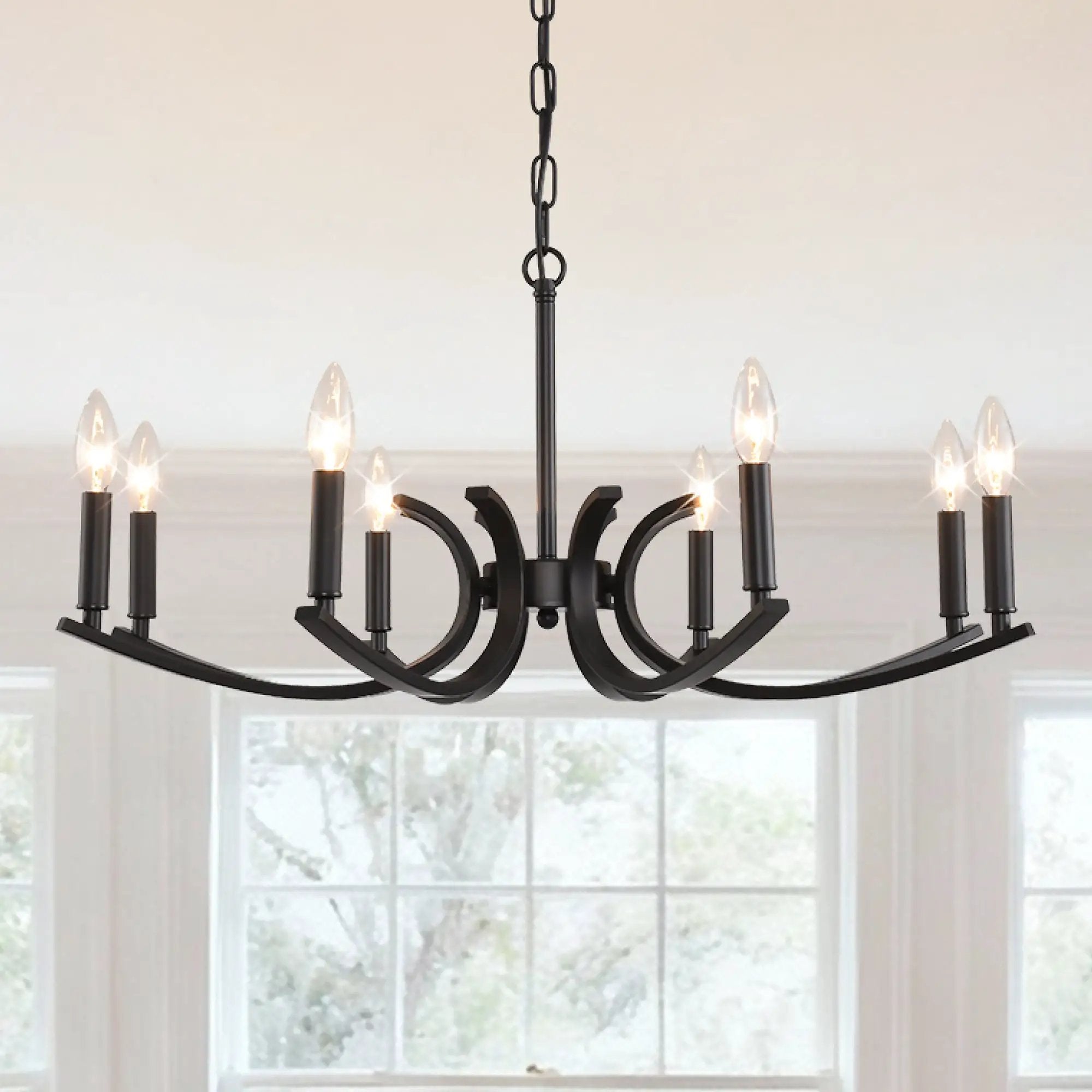 8-Light Farmhouse Chandelier, Black Metal by HouseOfZazla