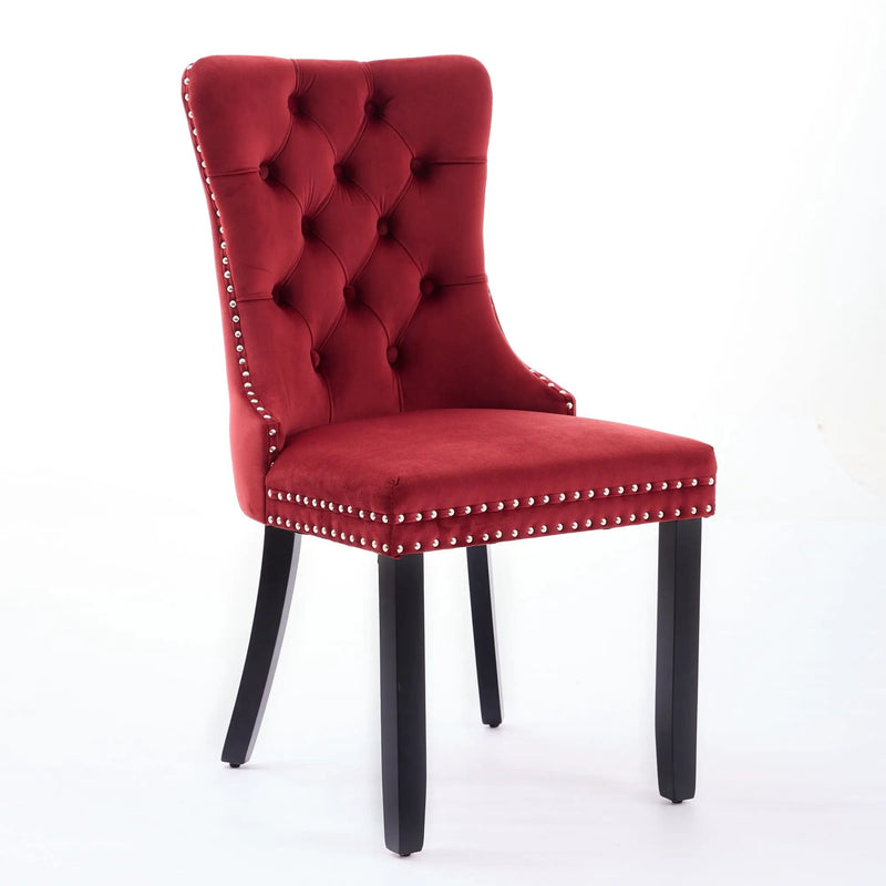 Classic Velvet Dining Chairs, High-End Tufted Solid Wood Contemporary Velvet Upholstered Dining Chair With Wood Legs Nailhead (Set of 2) - Burgundy by Unique Piece Furniture