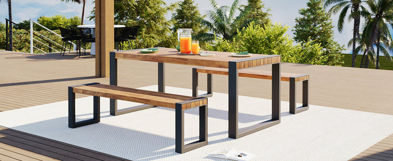 GO 3-Pieces Outdoor Dining Table With 2 Benches by HouseOfZazla