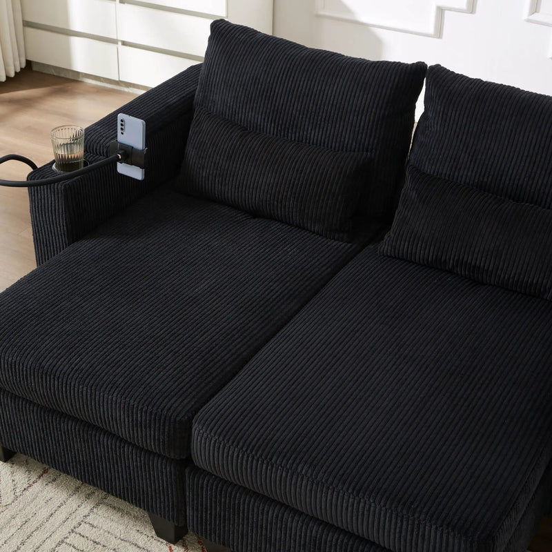 Convertible Chaise Lounge Sofa Chair With USB Ports, Cup Holders, Phone Holder And Storage by HouseOfZazla