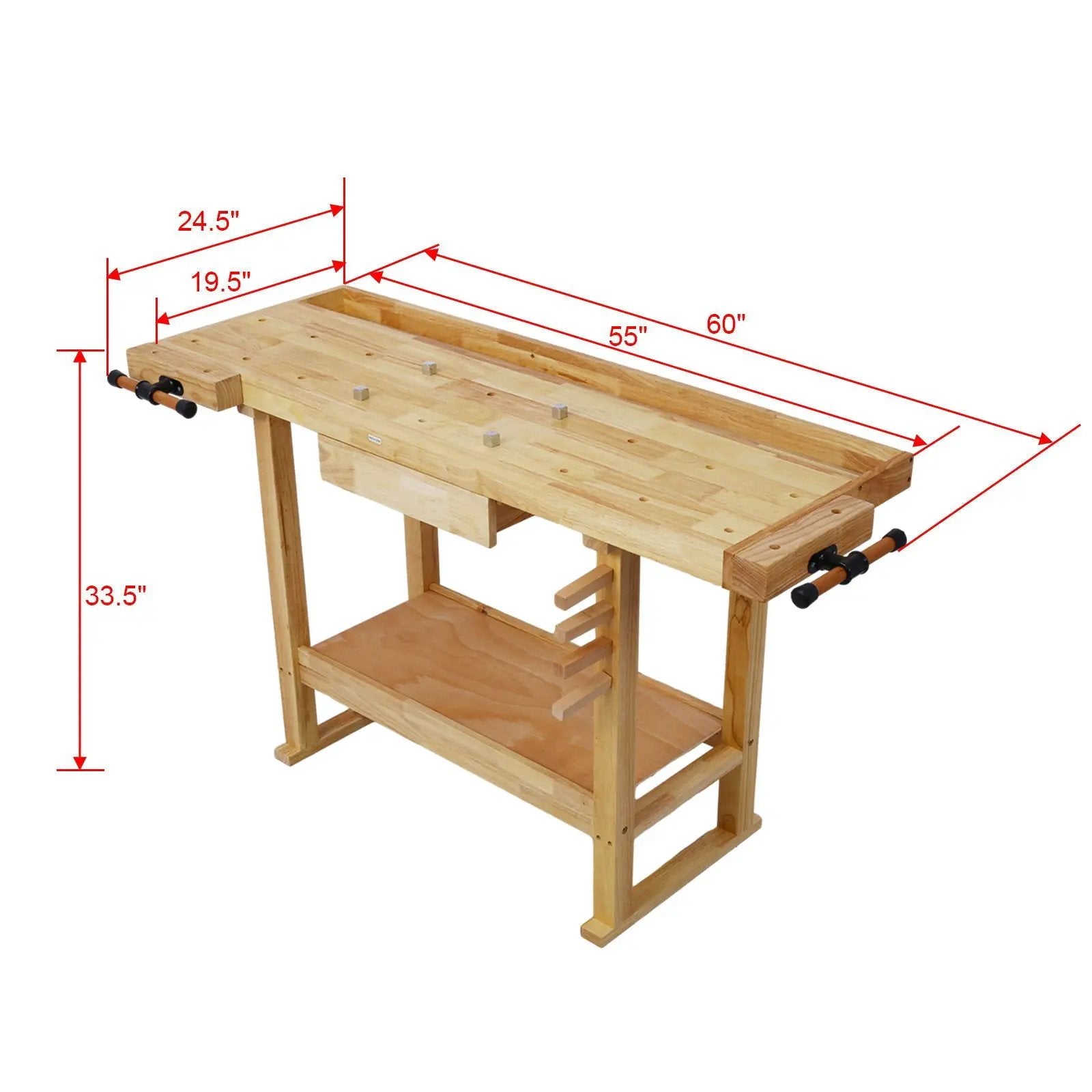 55" Wood Workbench For Garage Workshop And Home - Natural by HouseOfZazla