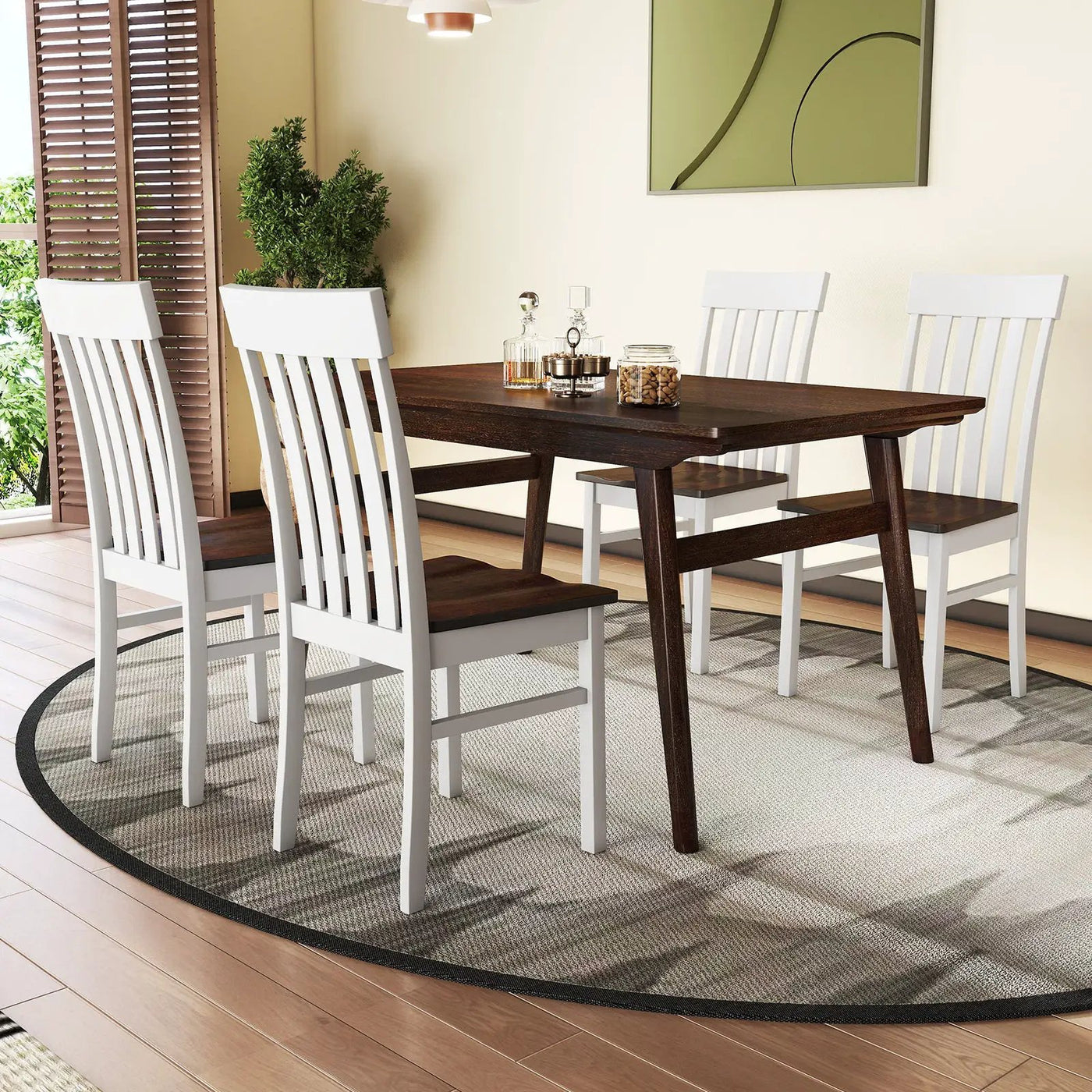 Set of 2 Kitchen Armless Dining Chairs with Slatted High Backrests-White by DirectDeals