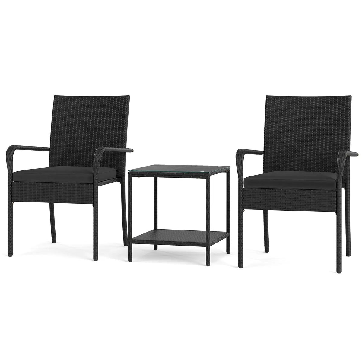 3 Piece Patio Furniture Set with Seat Cushions and Tempered Glass Tabletop, photo 9 of 24