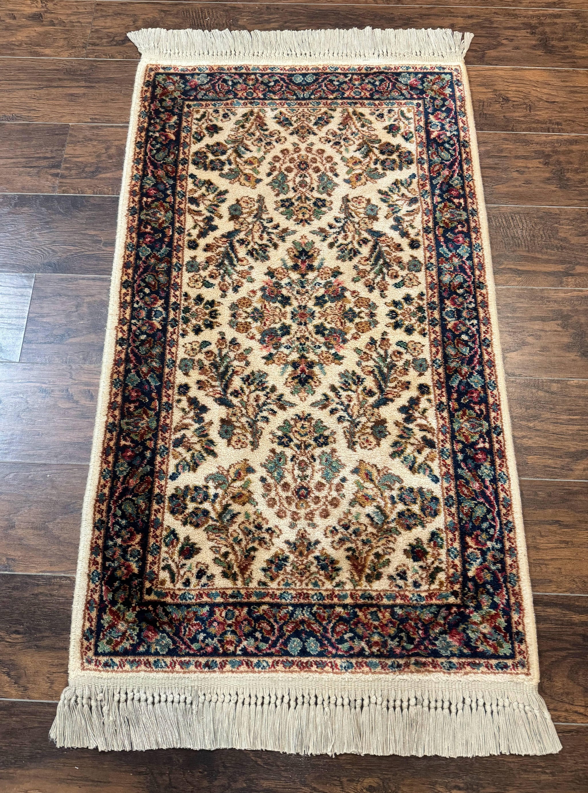 Karastan Rug 2.6 x 4, Karastan Ivory Sarouk #760, Vintage Wool Pile Small Karastan Carpet, Original Collection 700 Series Discontinued by Jewel Rugs