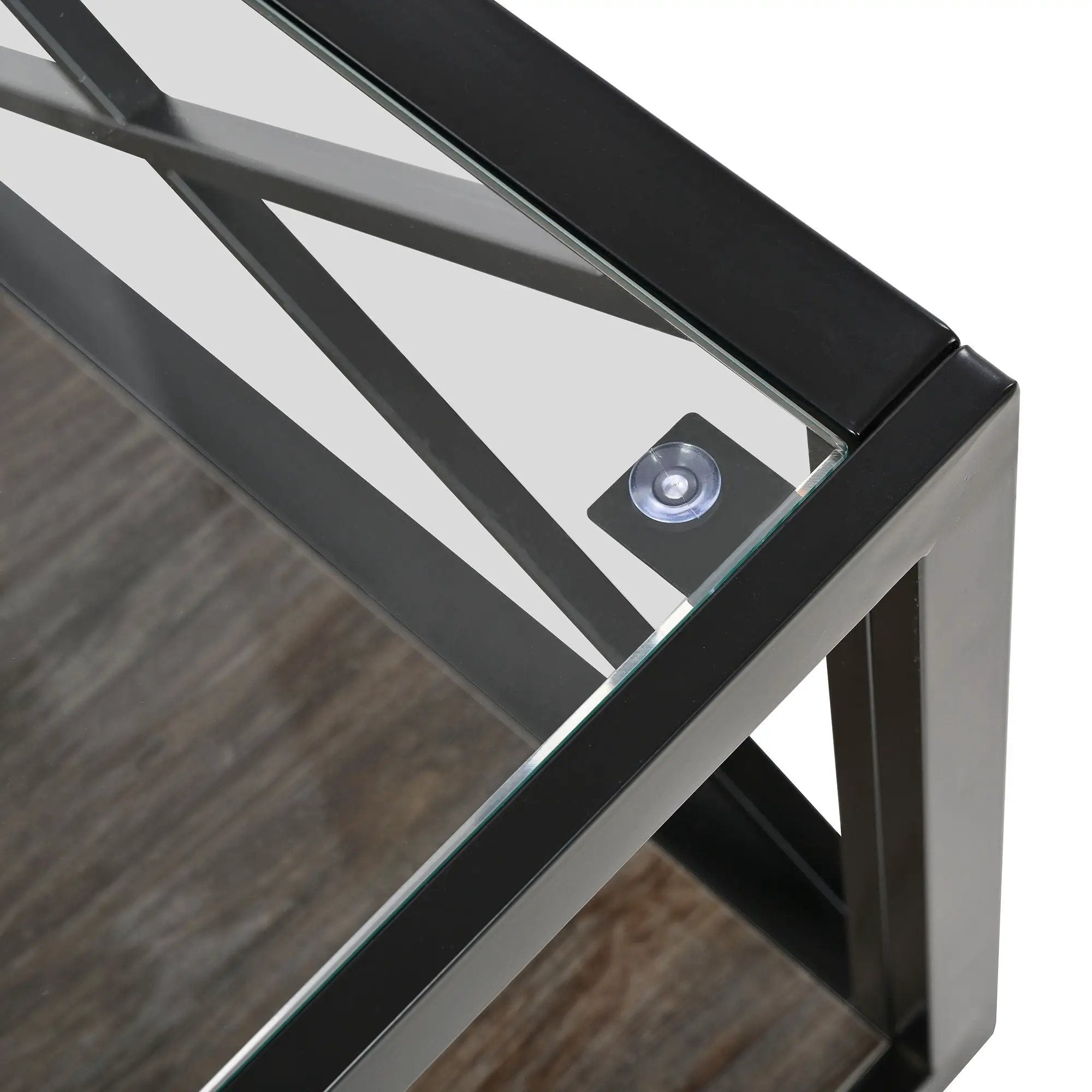 Industrial Style Coffee Table For Bedroom & Living Room With Tempered Glass & Wood Grain - Wood by HouseOfZazla