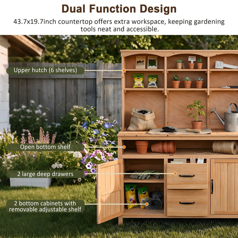 TOPMAX Large Fir Wood Potting Bench with Hutch, Cabinets & Drawers by HouseOfZazla