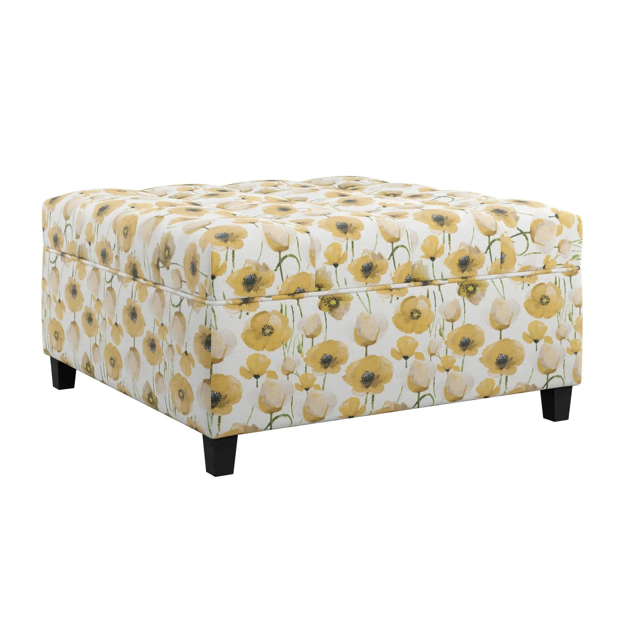 Floral Storage Ottoman With Traditional Design - Gold by HouseOfZazla