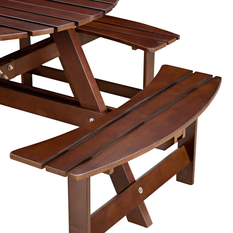 Outdoor 8 Person Round Picnic Table with Built-In Benches by HouseOfZazla