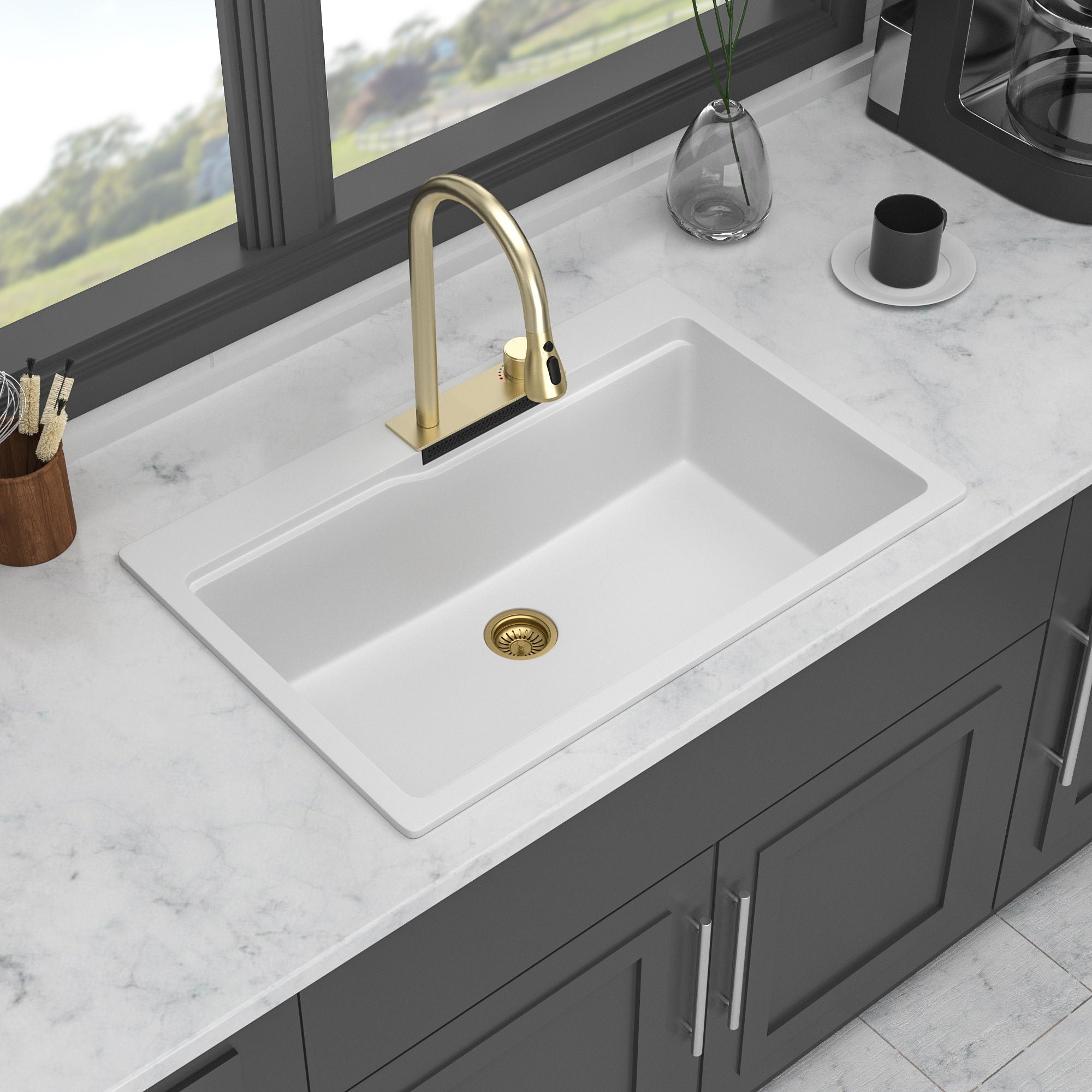 Waterfall Kitchen Sink With Pull Out Faucet & Cup Washer by HouseOfZazla