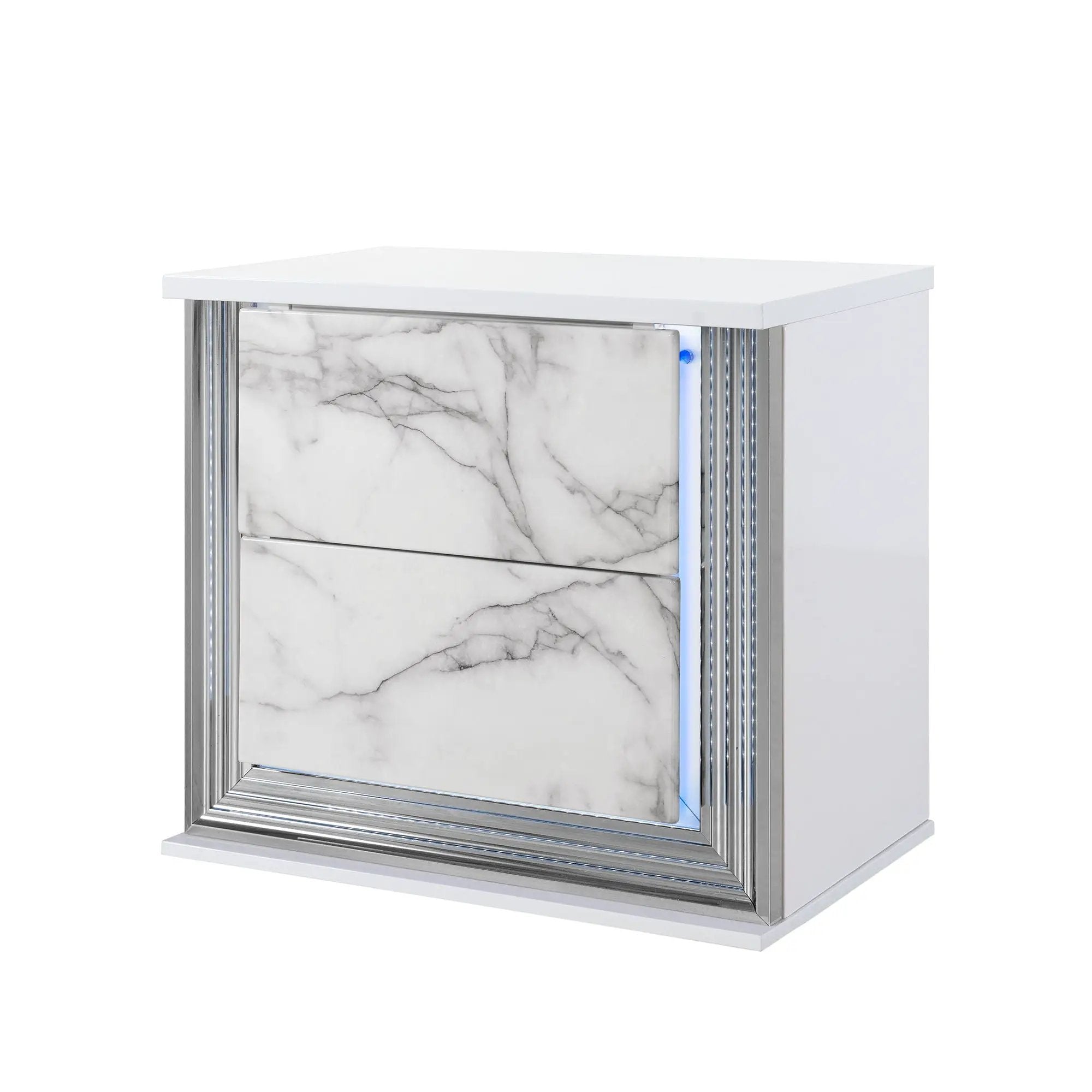 Moon - Marble Nightstand With LED - White by Unique Piece Furniture