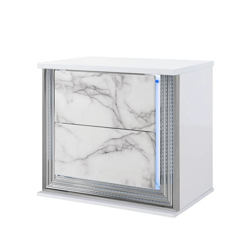 Moon - Marble Nightstand With LED - White by Unique Piece Furniture