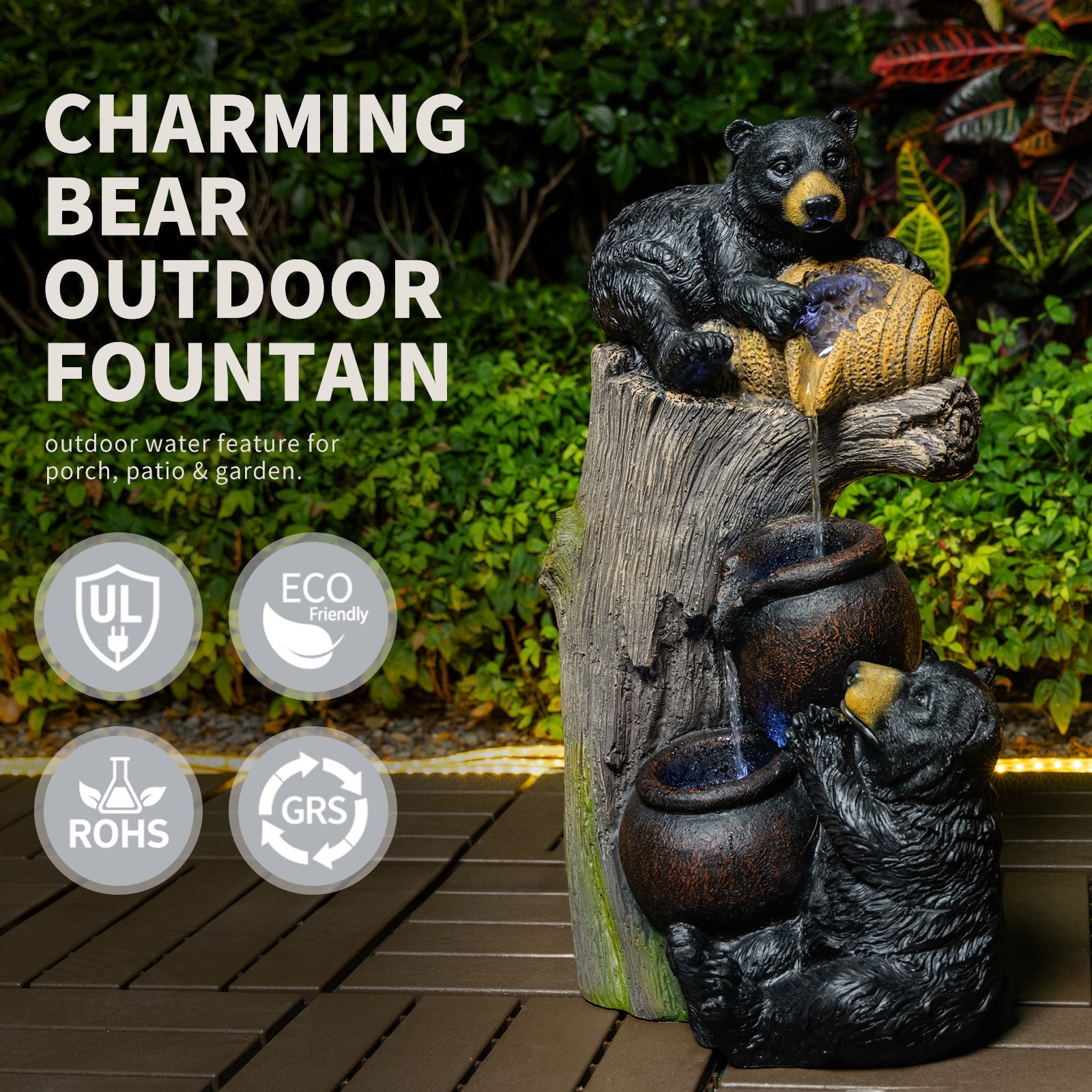 Bear Outdoor Water Fountain with LED Lights by HouseOfZazla