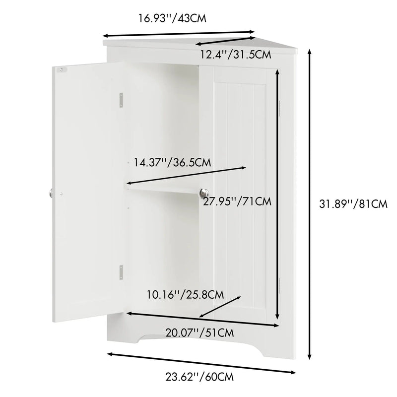 Corner Cabinet With 2 Doors And Adjustable Shelves, Freestanding Narrow Storage Organizer For Bathroom - White by Unique Piece Furniture