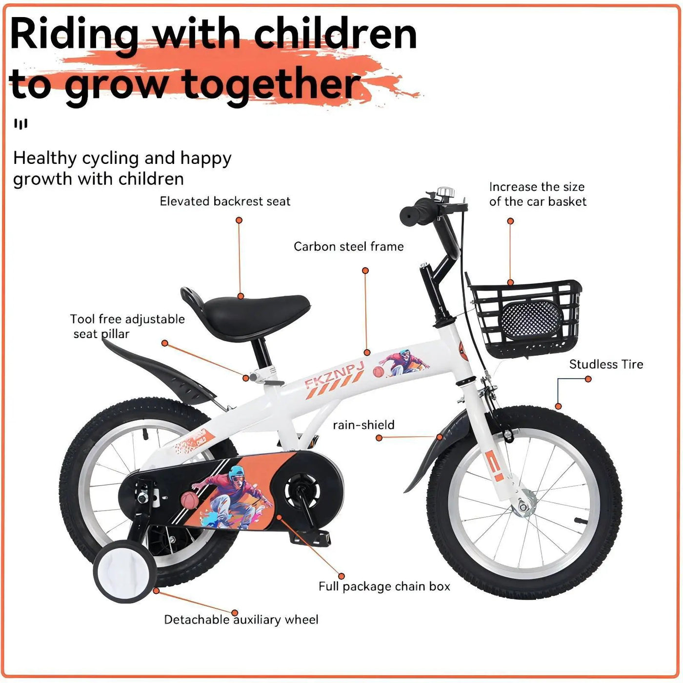 Fkznpj - 18" Sporty Kids Bike With Training Wheels And Stand Adjustable Saddle Suitable For Boys And Girls Aged 5 - 10 Years Tall Height 39 - 49" Available In A Variety Of Colors by HouseOfZazla