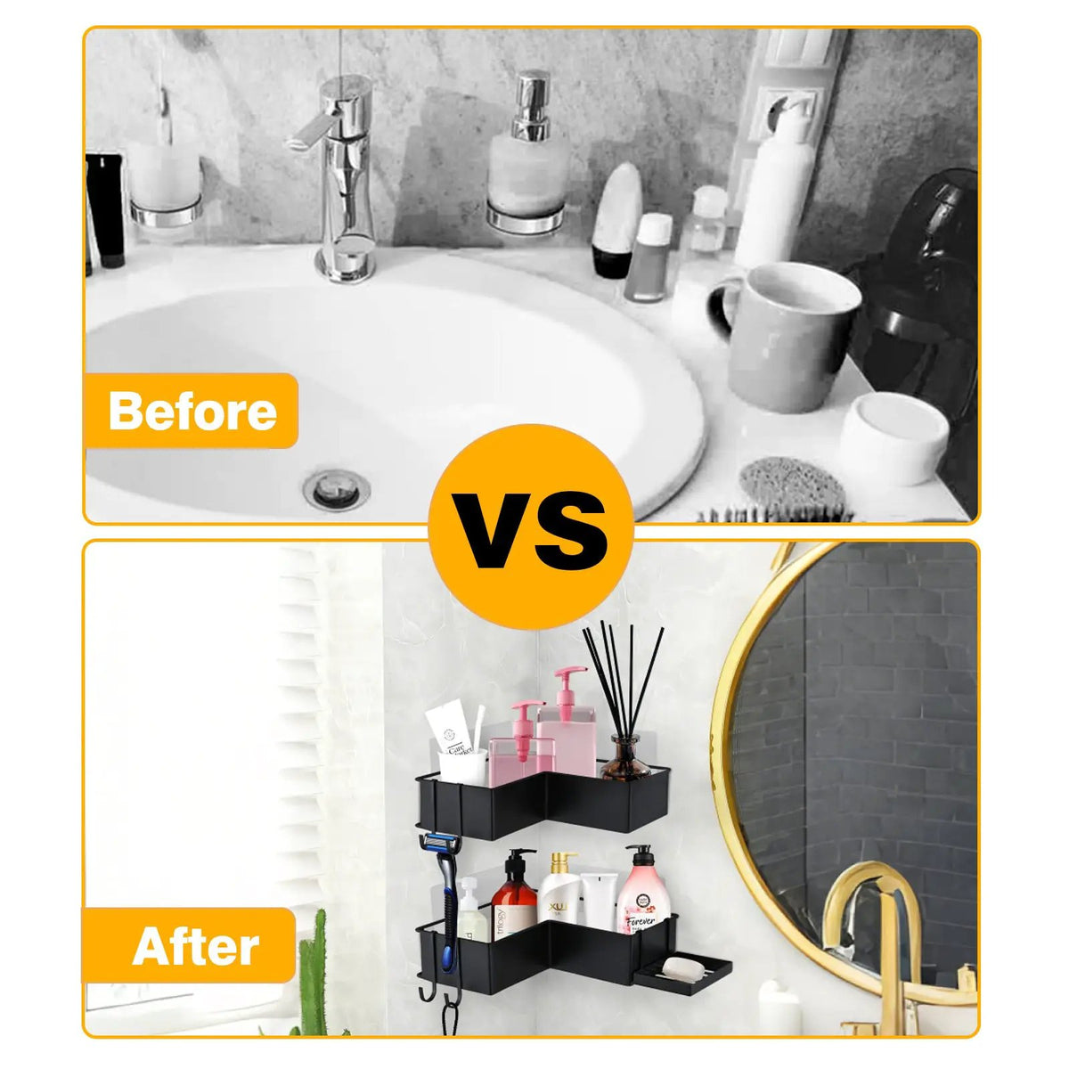2-Pack Drill-Free Adhesive Corner Shower Caddy Organizer by HouseOfZazla