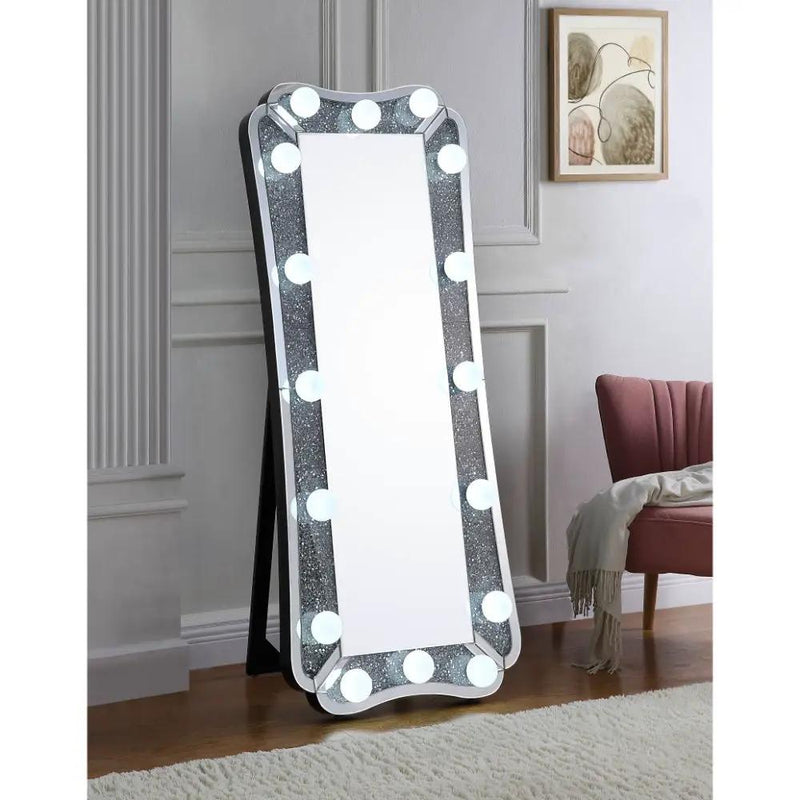 Noralie - 63" Floor Mirror With Faux Diamonds - Mirrored by Unique Piece Furniture