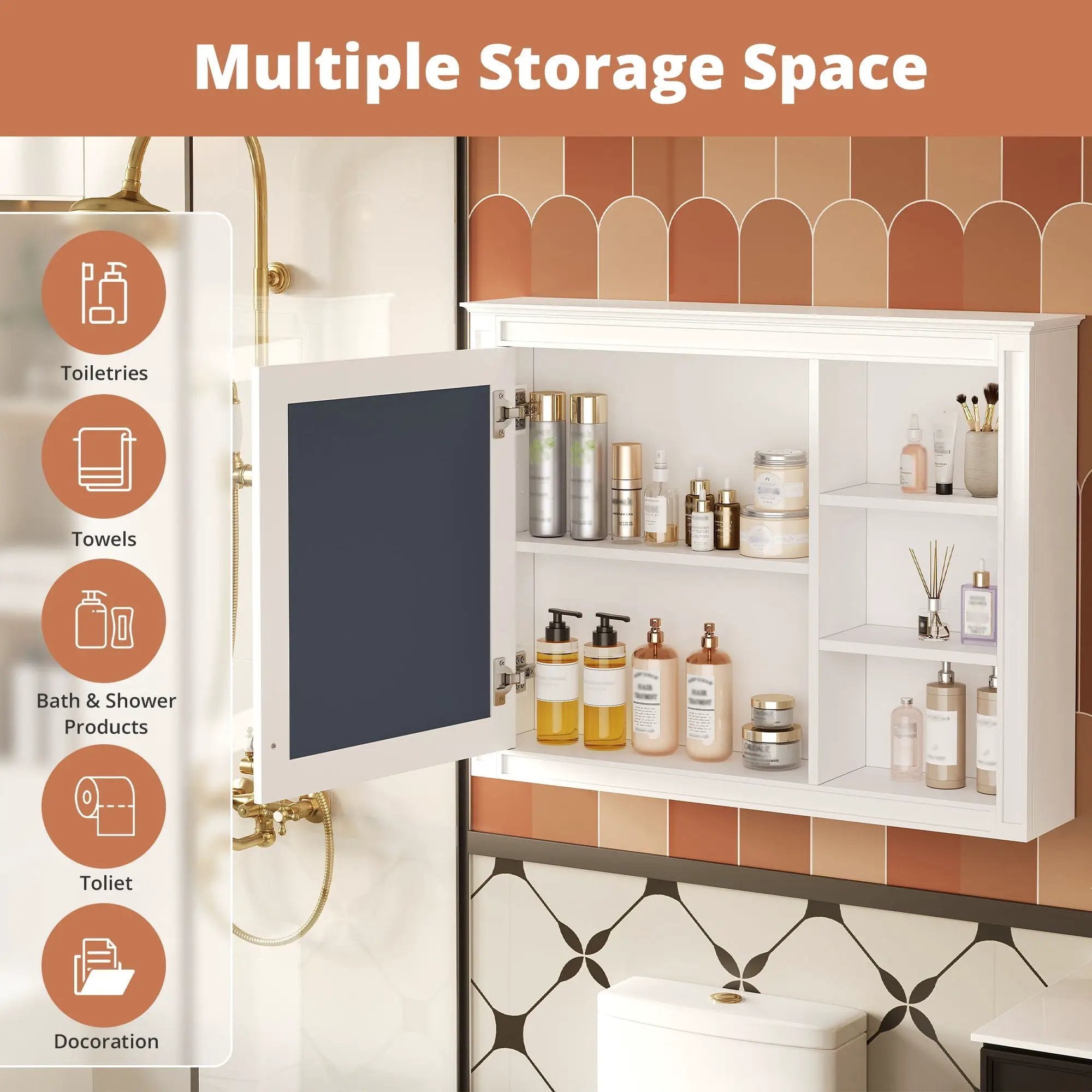 Wall Mounted Medicine Cabinet With Mirror, Adjustable Shelf - White by Unique Piece Furniture