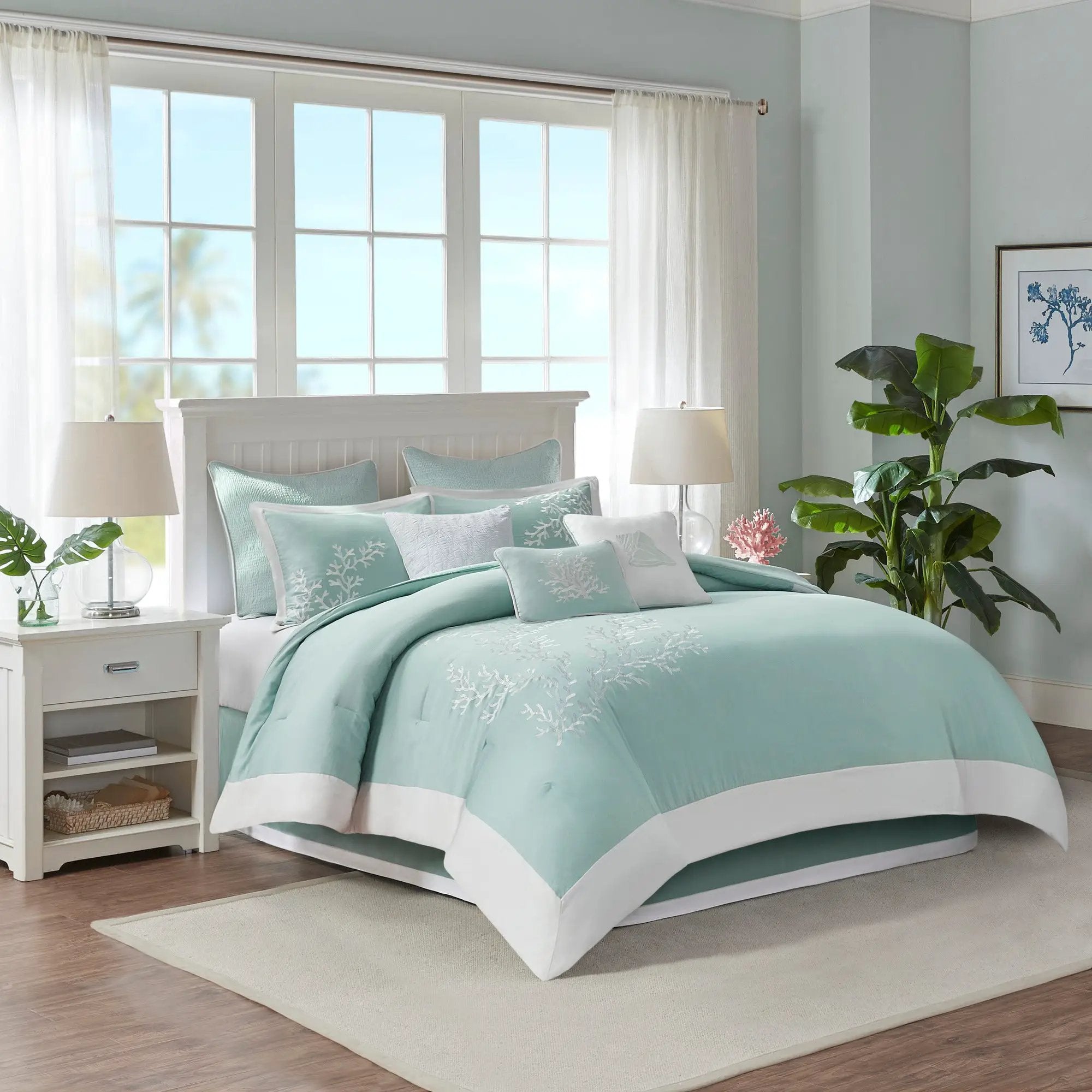 Oversized Cotton Jacquard Comforter Set Aqua Cal King by HouseOfZazla