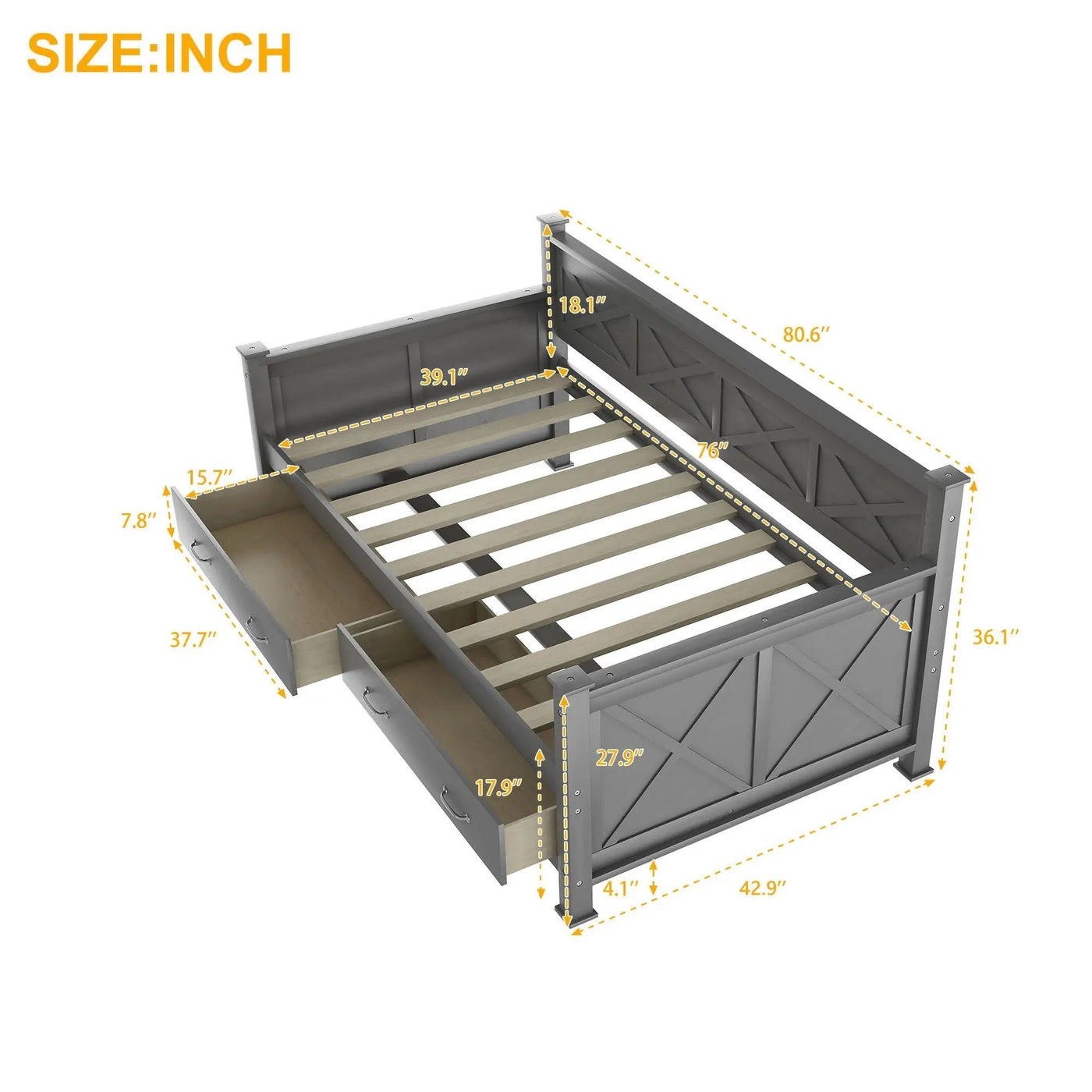 Modern Daybed With 2 Large Drawers, X Shaped Frame by Unique Piece Furniture