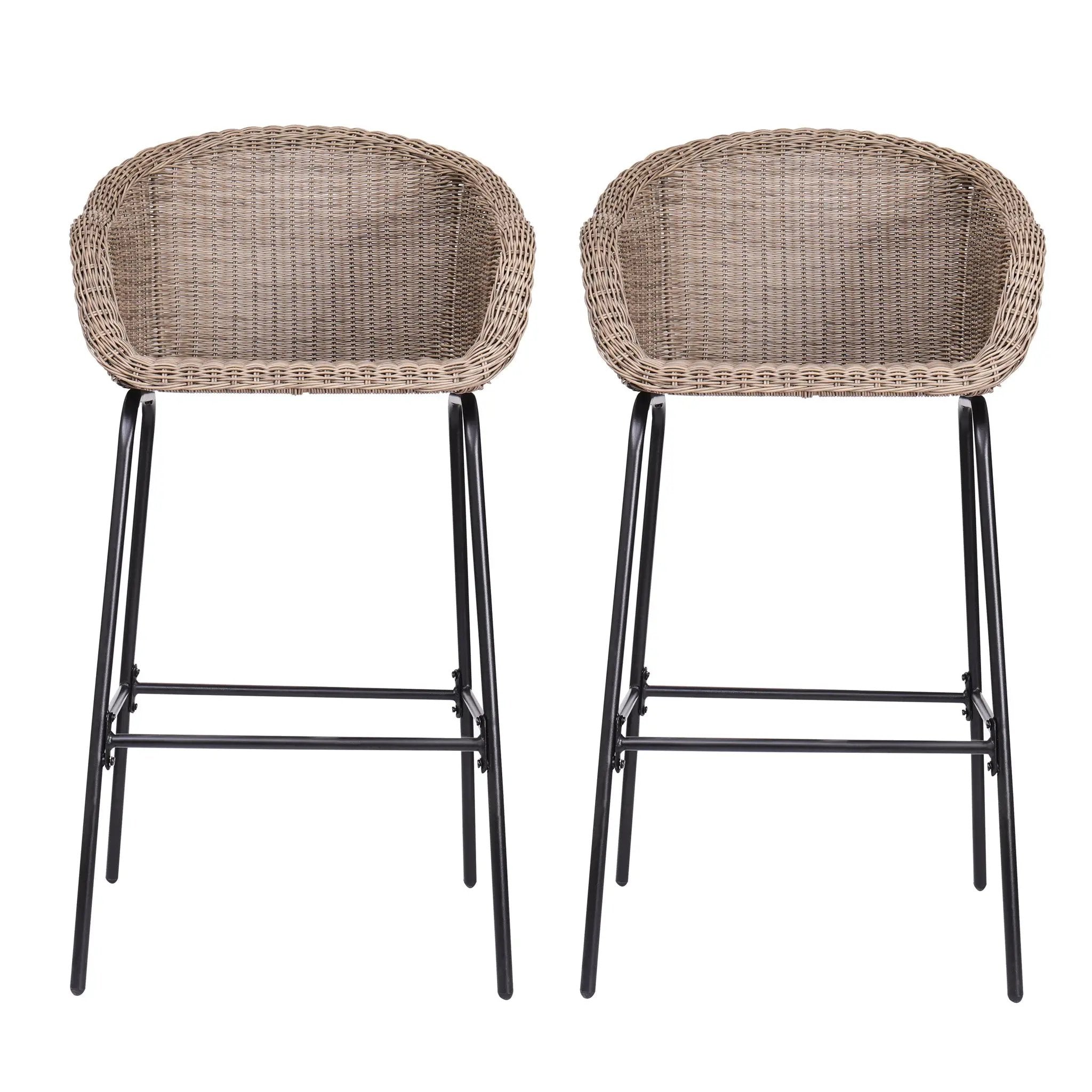 Ladd Outdoor Metal Wicker Barstool Set of 2 by HouseOfZazla