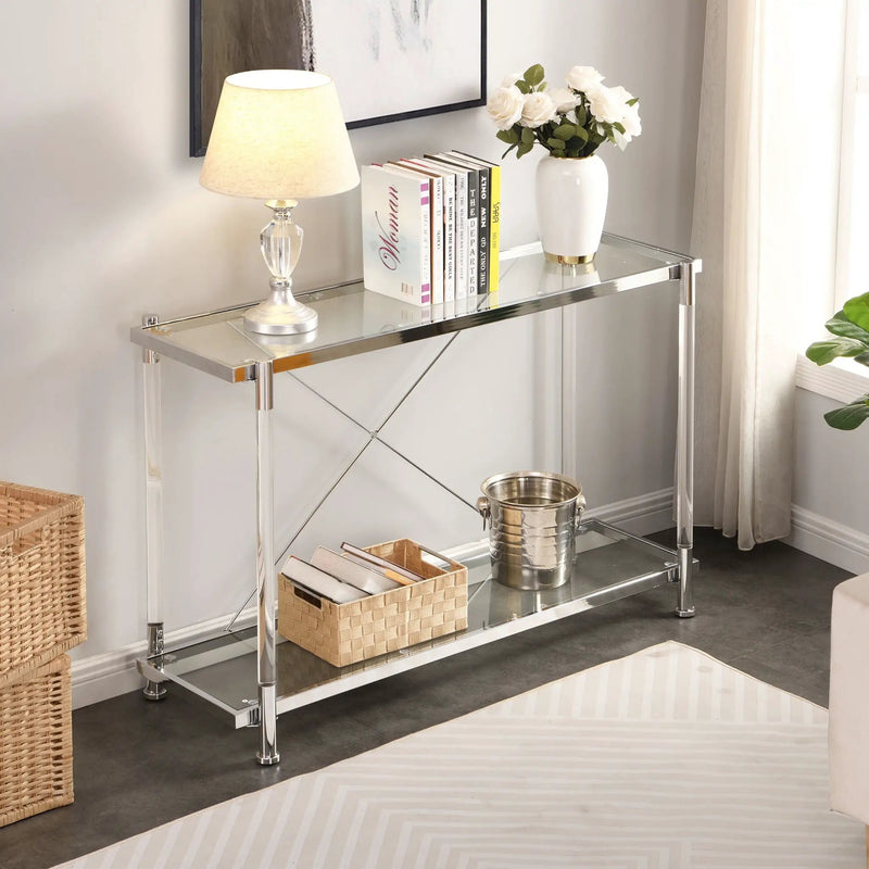 Chrome Glass Sofa Table, Acrylic Side Table, Console Table For Living Room & Bedroom - Chrome by Unique Piece Furniture