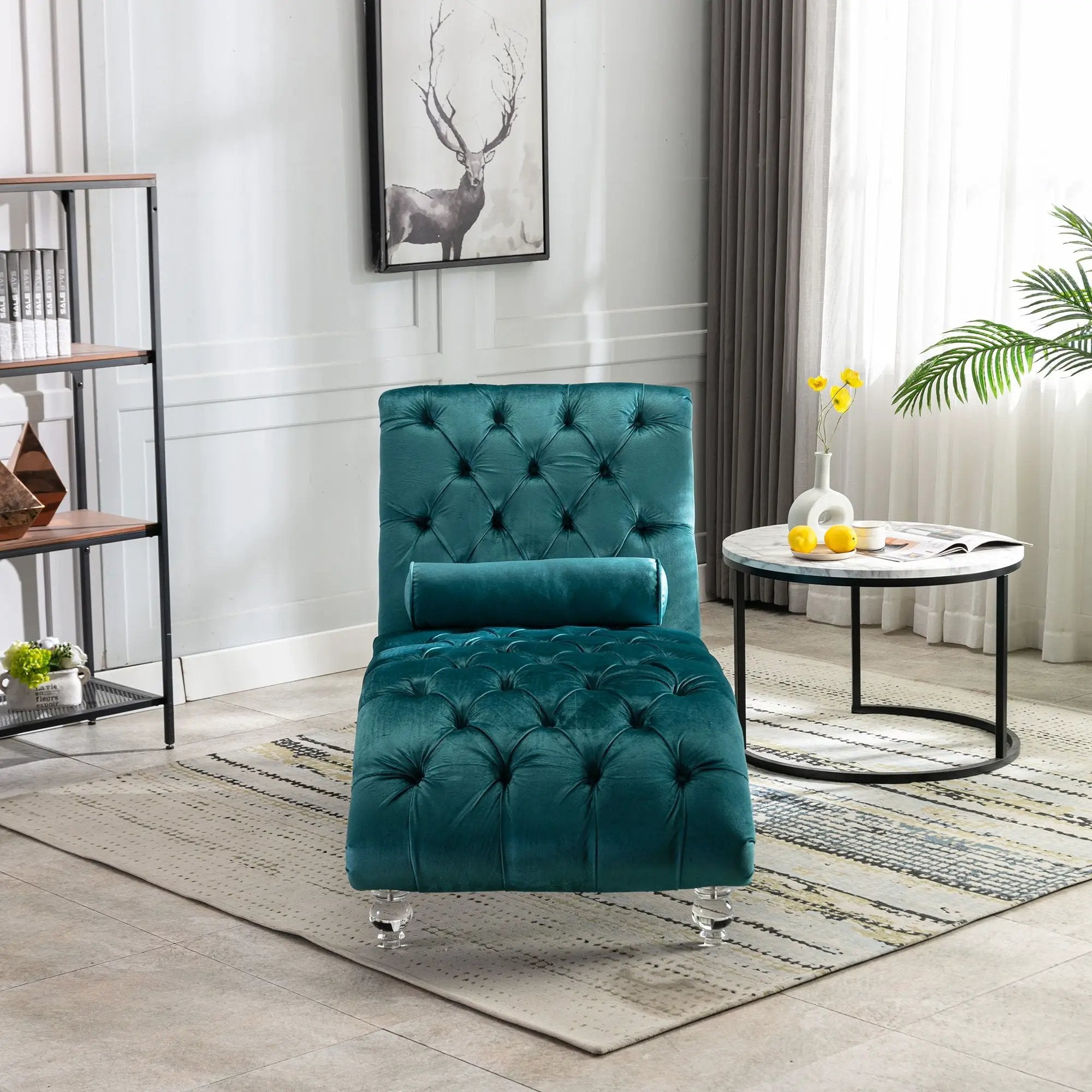 Chaise Lounge Indoor, Button Tufted Upholstered Chaise Lounge Chair With Pillow by Unique Piece Furniture