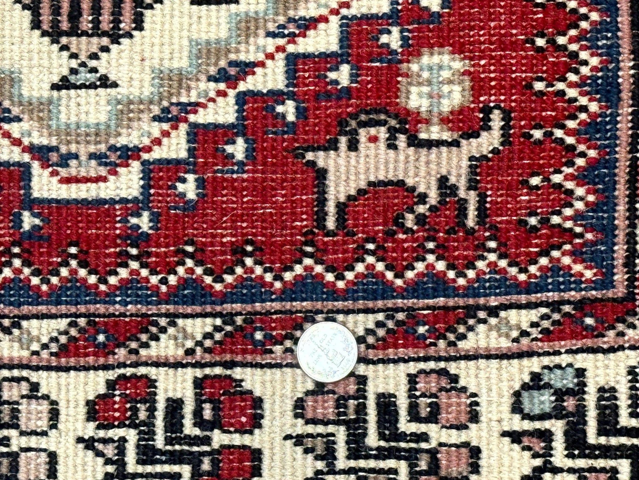 Indo Persian Runner Rug 2.6 x 12, Heriz Geometric Caucasian Design, Animal Pictorials, Tribal Runner Rug, Vintage Handmade Wool Red by Jewel Rugs