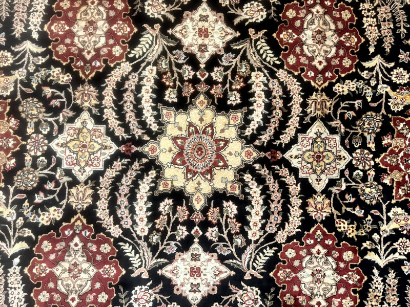 Sino Persian Rug 9x12, Black & Maroon, Wool and Silk, Allover Pattern by Jewel Rugs