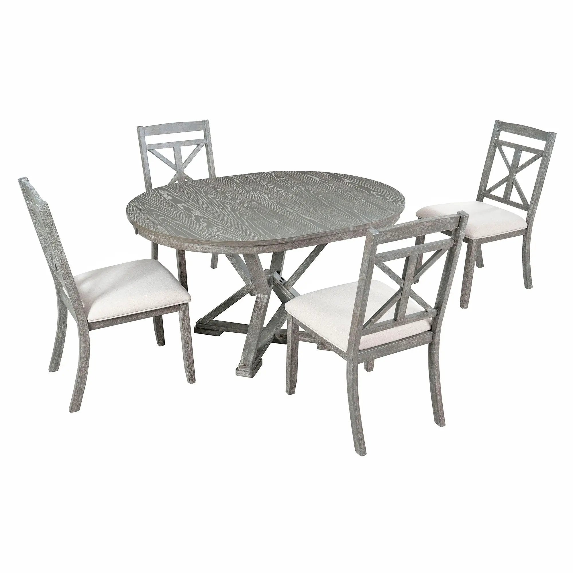 Dining Set With Extendable Round Table And 4 Upholstered Chairs