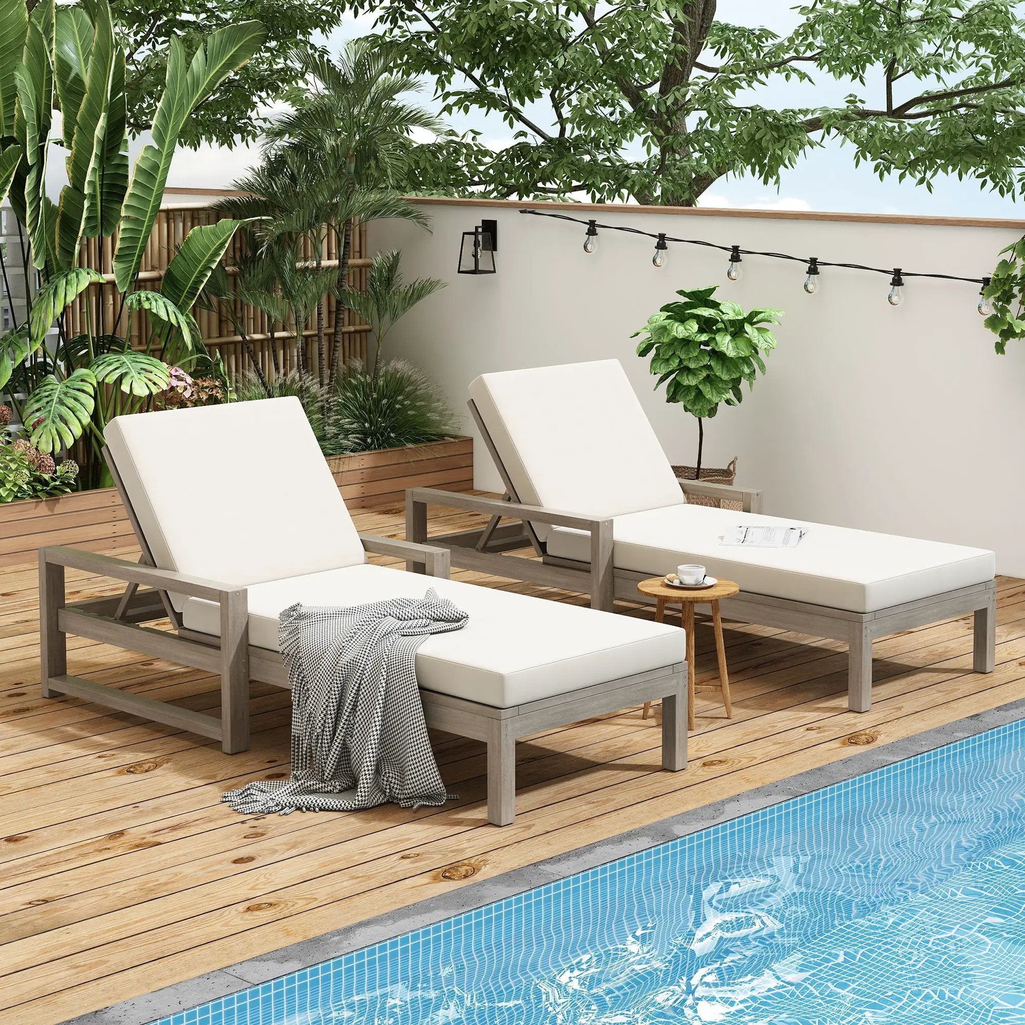 Outdoor Lounge Chairs, 5 Position Chaise Lounge With Adjustable Backrest (Set of 2) - Gray by Unique Piece Furniture