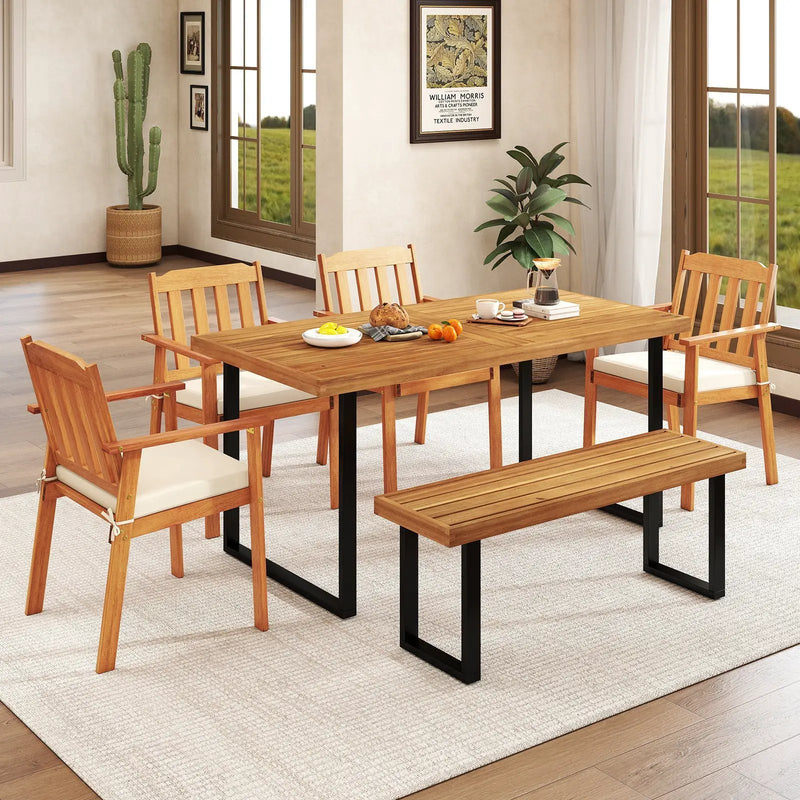 Acacia Wood Dining Table for 6 People Wooden Rectangular Table by DirectDeals