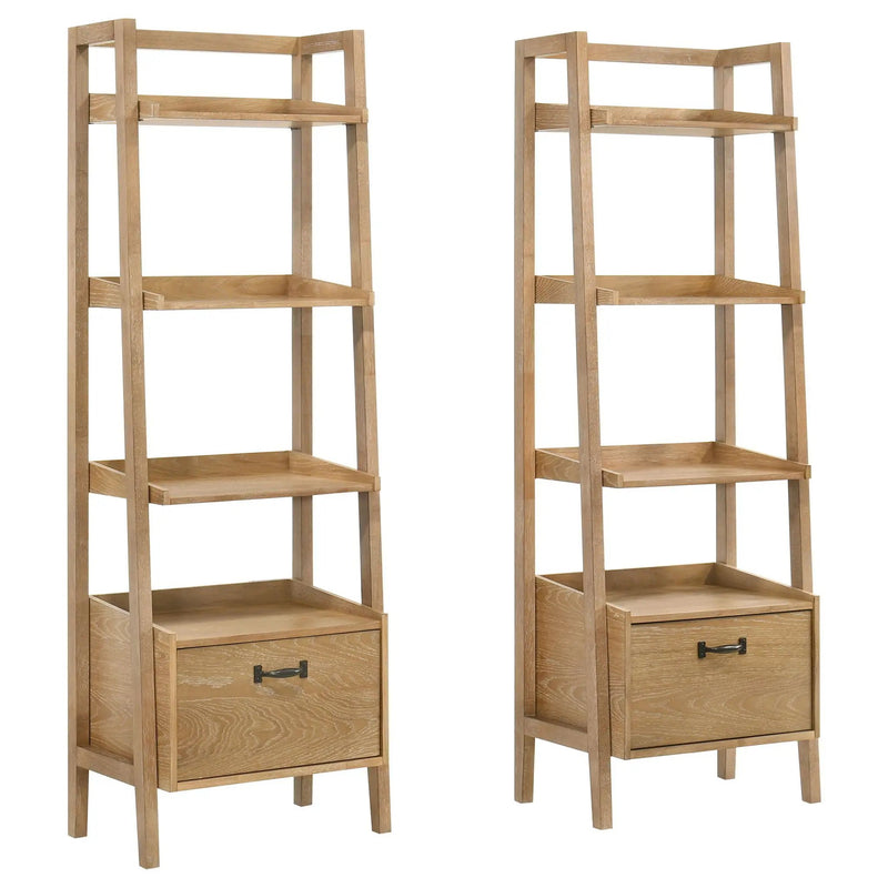 Fabian 2-piece 4-shelf Bookshelf with Drawer Distressed Light Brown by Unique Piece Furniture