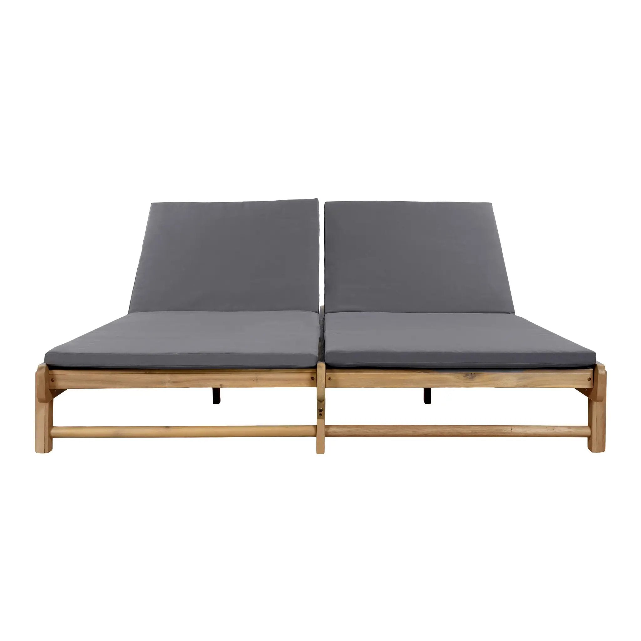 Light Teak Acacia Wood Double Chaise Lounger Set by HouseOfZazla