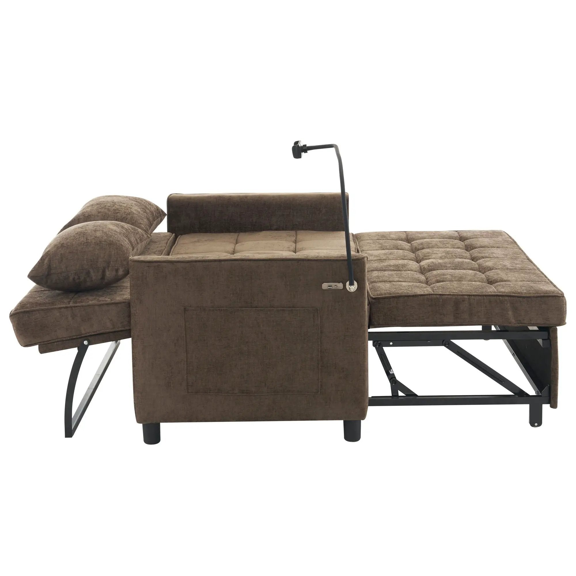 Pull-Out Sleeper Sofa With Reversible Backrest Cushion, Side Pockets, 2 USB Ports And A Phone Holder For Living Room by HouseOfZazla