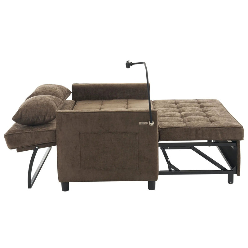 Pull-Out Sleeper Sofa With Reversible Backrest Cushion, Side Pockets, 2 USB Ports And A Phone Holder For Living Room by HouseOfZazla