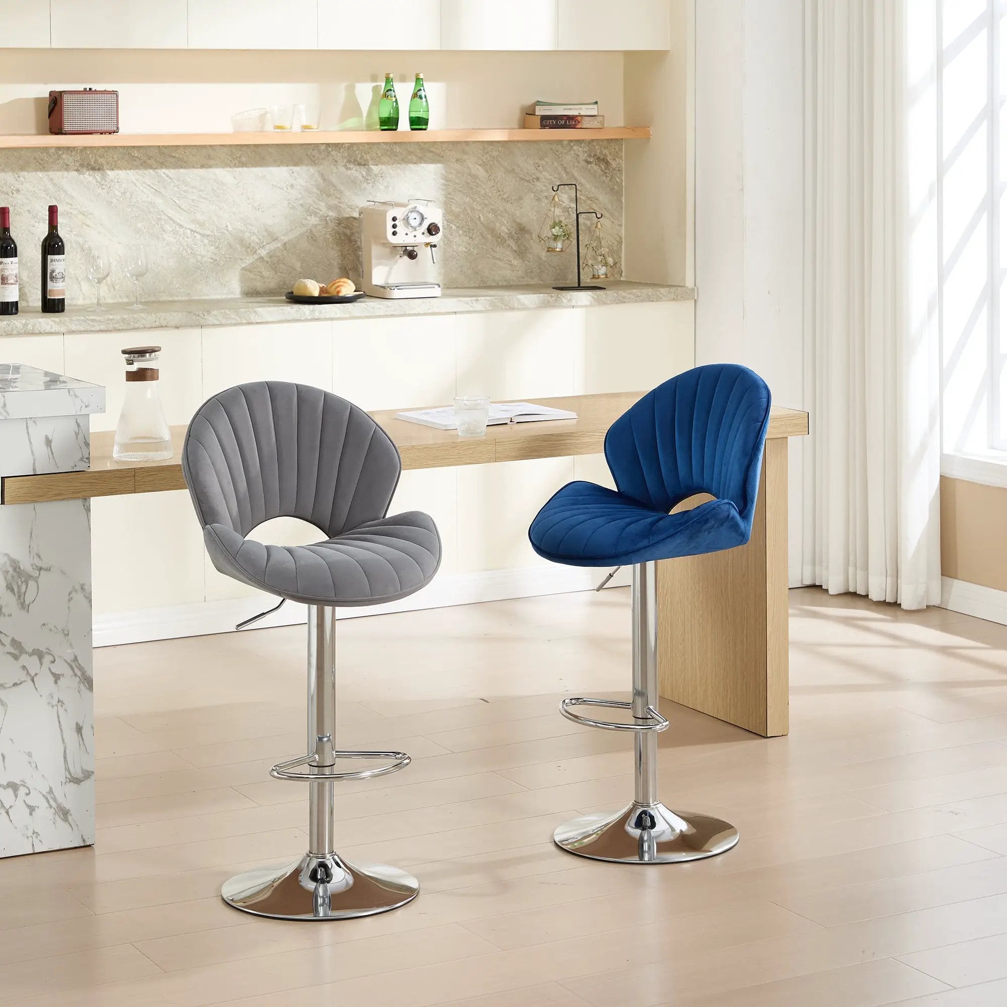 Bar Stools Set of 2 - Adjustable Barstools with Back and Footrest by HouseOfZazla