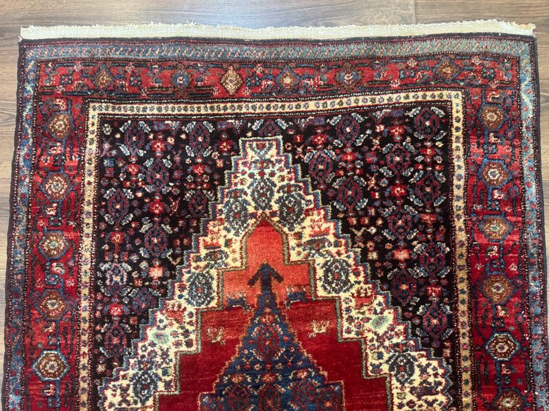 Antique Persian Kurdish Senneh Rug 4x5 Tribal Carpet Wool Geometric Medallion by Jewel Rugs